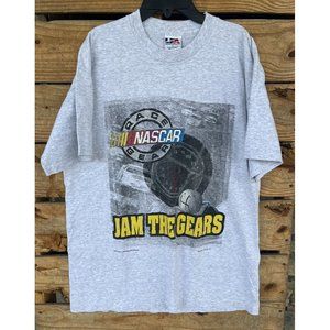 Vintage Nascar Shirt Mens L Gray Racing Jam The Gears Driver 1995 USA‎ 90s Tee